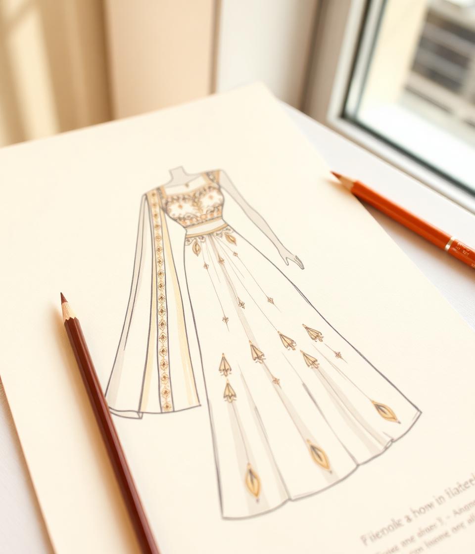 Fashion design sketch of a bridal outfit